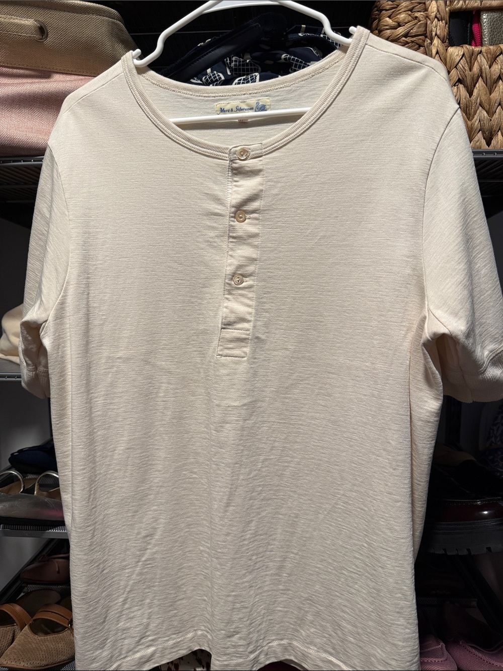Men's Short-Sleeve Henley Shirt in Cream